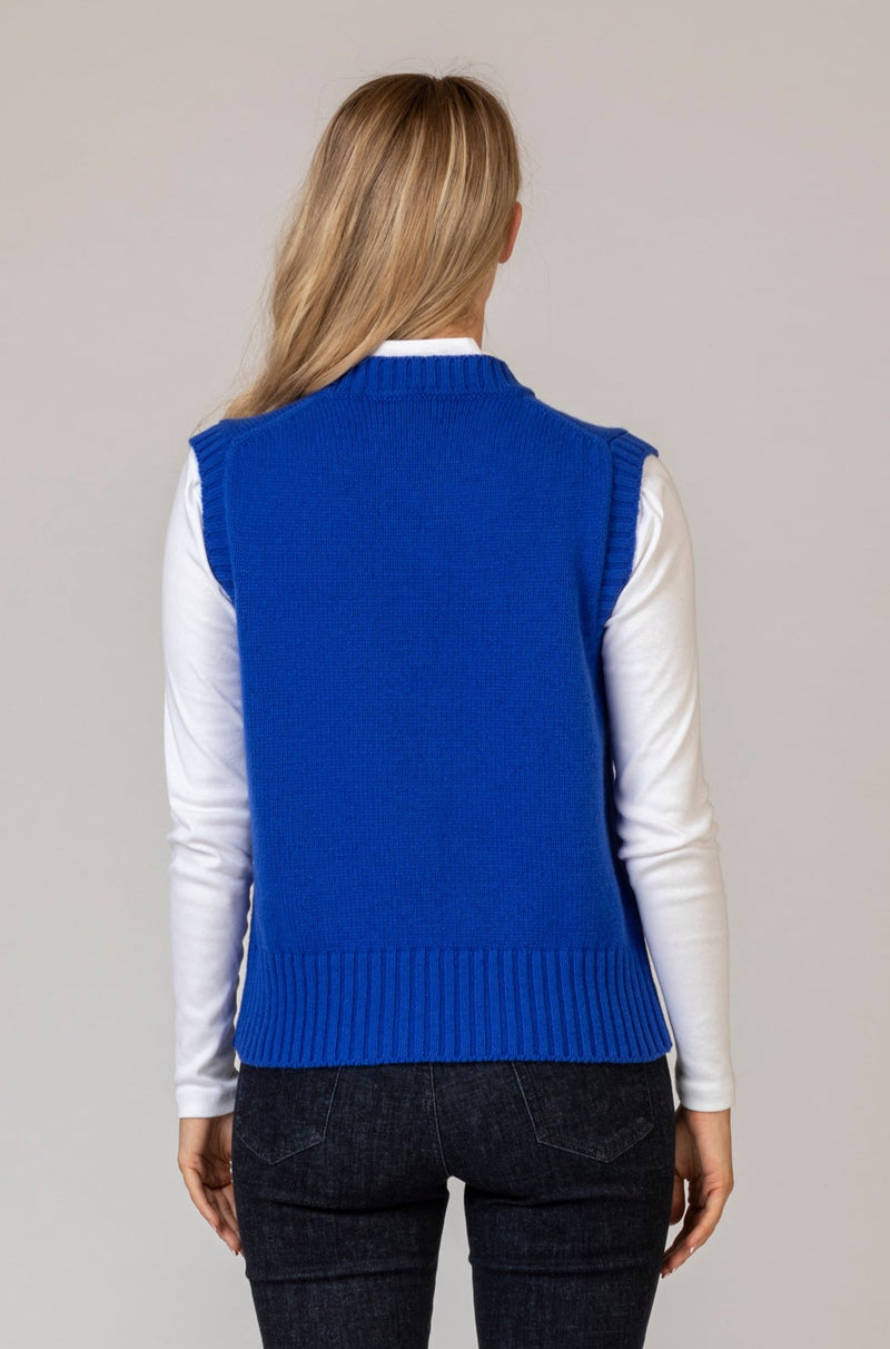 NEW Royal Blue Scottish-Made Geelong Wool Tank Top | Sarah Thomson Knitwear