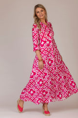 The Rombo Fuxia Print Mamma Mia Linen Dress | Sartoria Saracena