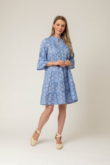 Blue Broderie Anglasie Short Tiered Dress | Sartoria Saracena