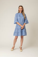 Blue Broderie Anglasie Short Tiered Dress | Sartoria Saracena