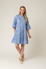 Blue Broderie Anglasie Short Tiered Dress | Sartoria Saracena