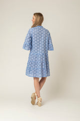 Blue Broderie Anglasie Short Tiered Dress | Sartoria Saracena