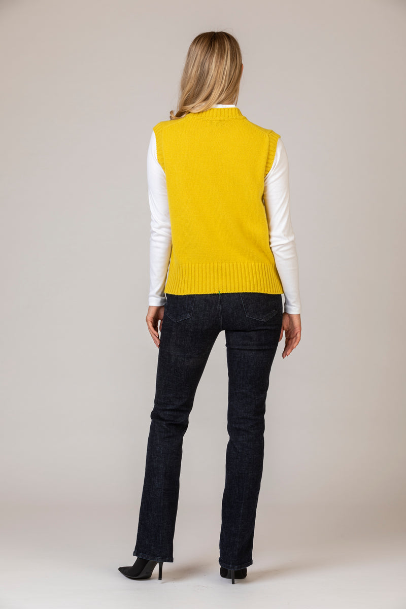 NEW Yellow Scottish-Made Geelong Wool Tank Top | Sarah Thomson Knitwear