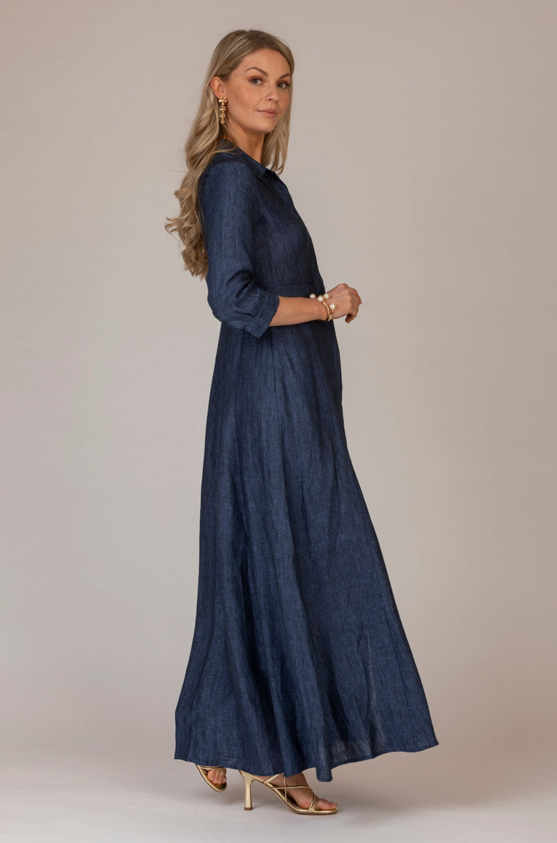 The Navy Mamma Mia Linen Dress | Sartoria Saracena