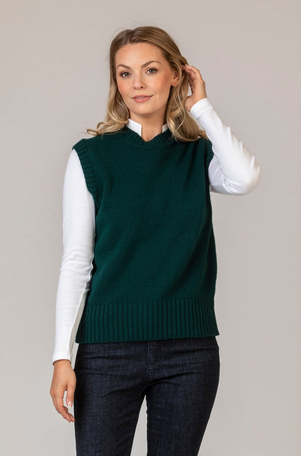 NEW Dark Green Scottish-Made Geelong Wool Tank Top | Sarah Thomson Knitwear