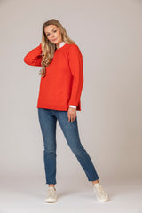 Round Neck Sweater in Lifebuoy Red | Fisherman Out of Ireland at Sarah Thomson | Classic women's fashion