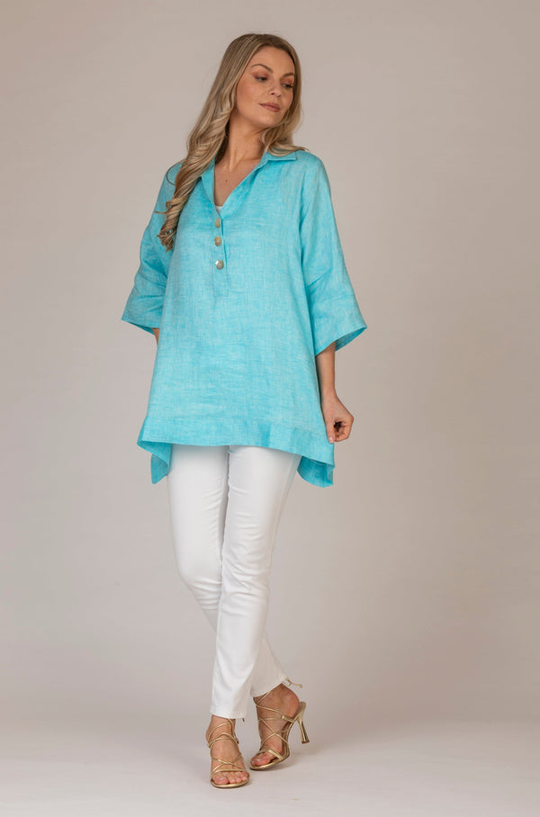 The Anna Long Shirt in Turquoise | Sartoria Saracena