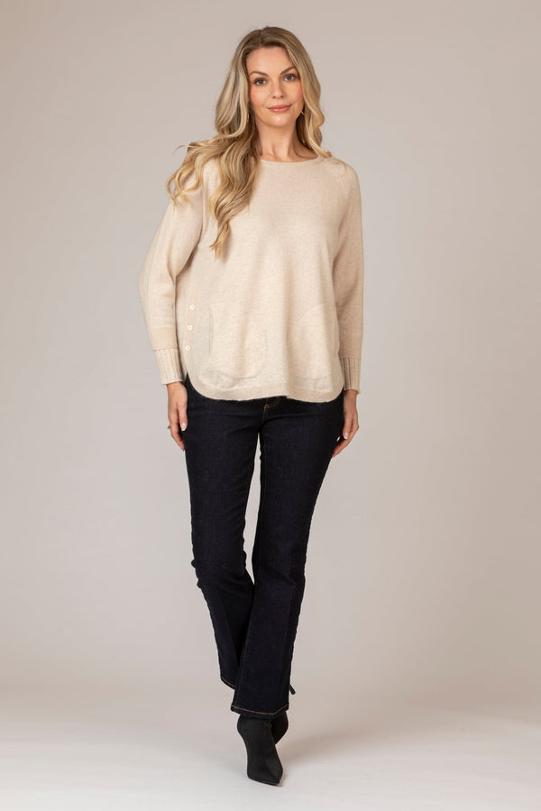 Natural Layered Round Neck Cashmere Jumper | Esthēme Cachemire