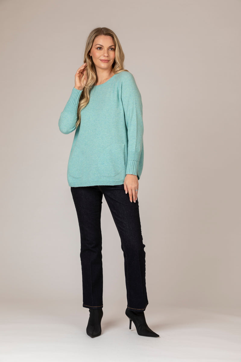 Mint Layered Round Neck Cashmere Jumper | Esthēme Cachemire