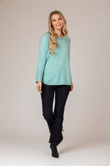 Mint Layered Round Neck Cashmere Jumper | Esthēme Cachemire