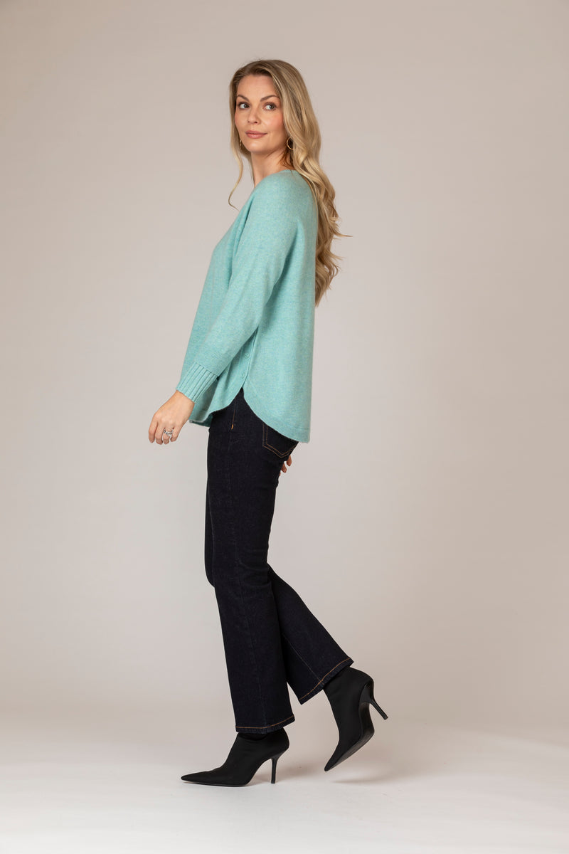 Mint Layered Round Neck Cashmere Jumper | Esthēme Cachemire