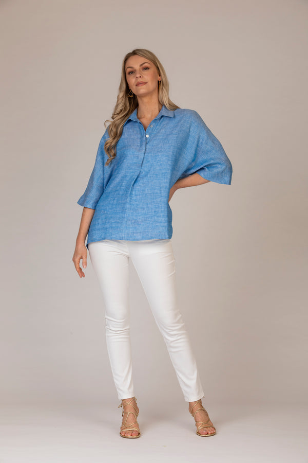The Blue Boxy Linen Shirt | Sartoria Saracena