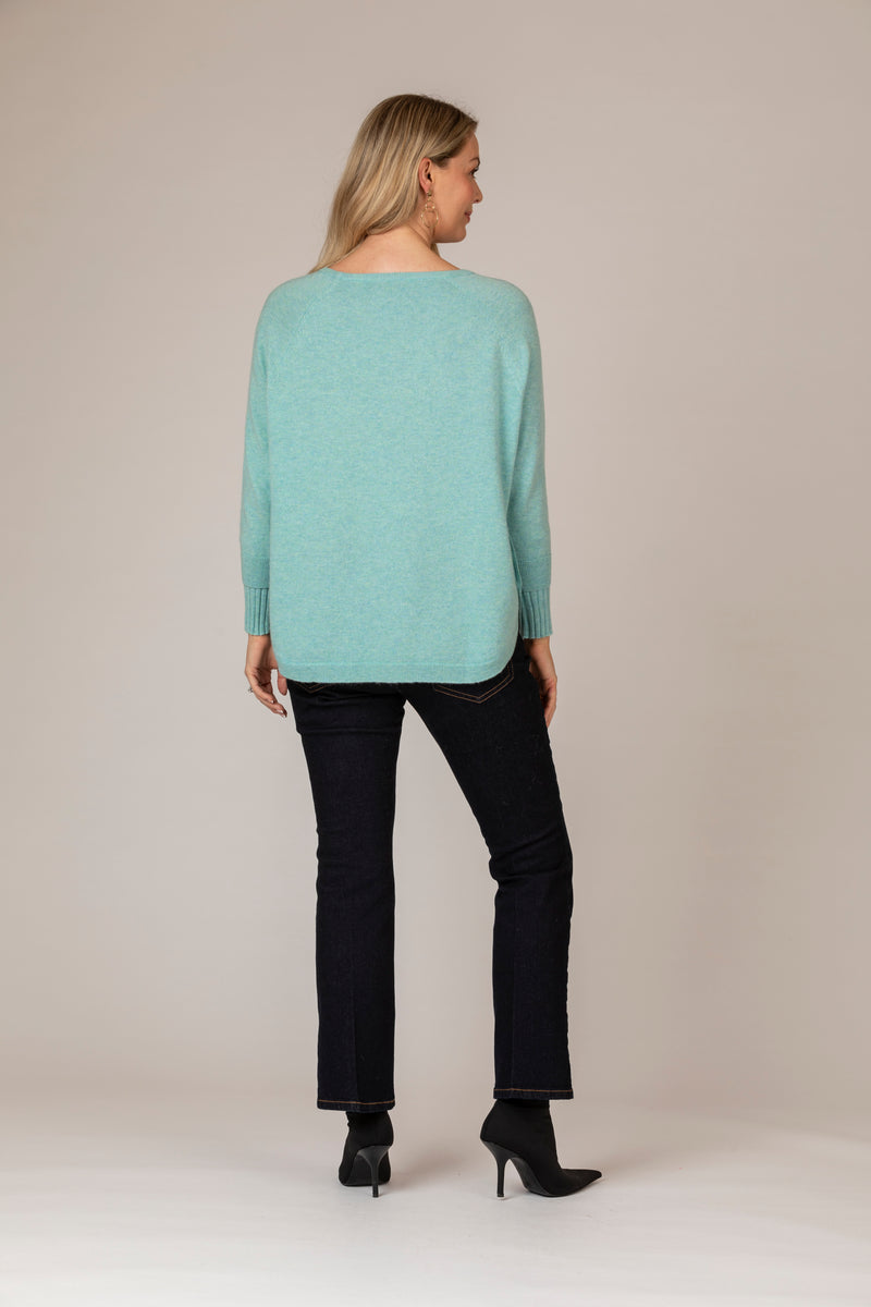 Mint Layered Round Neck Cashmere Jumper | Esthēme Cachemire