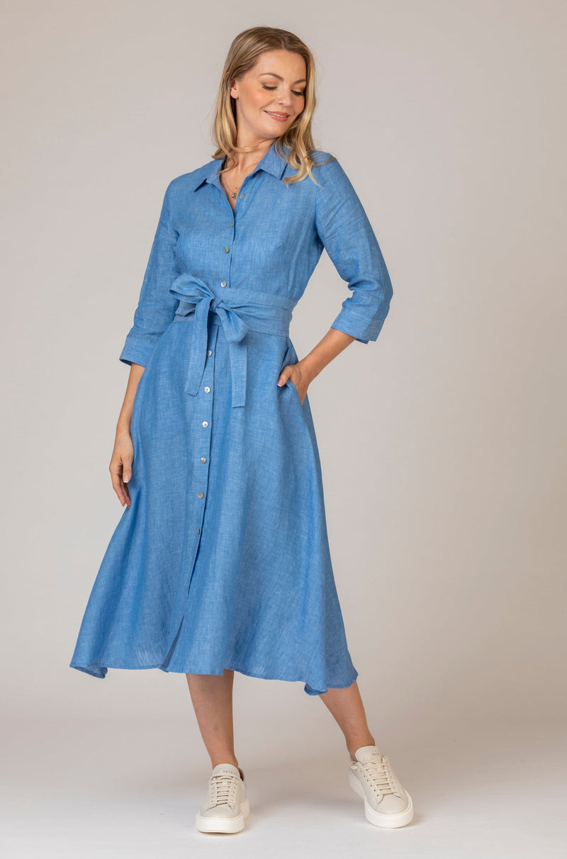 The Mamma Midi Linen Dress in Blue | Sartoria Saracena