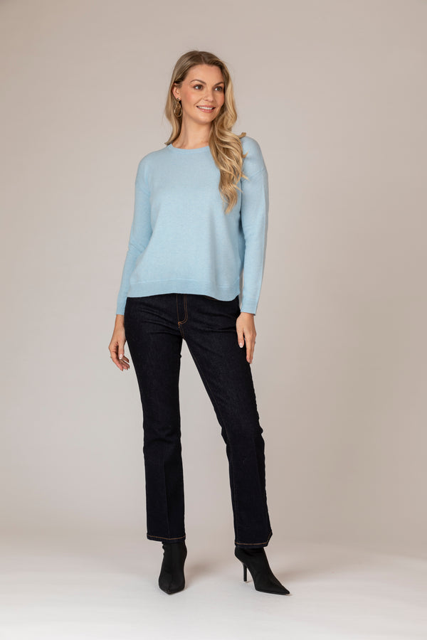 Baby Blue Round Neck Cashmere Jumper | Esthēme Cachemire