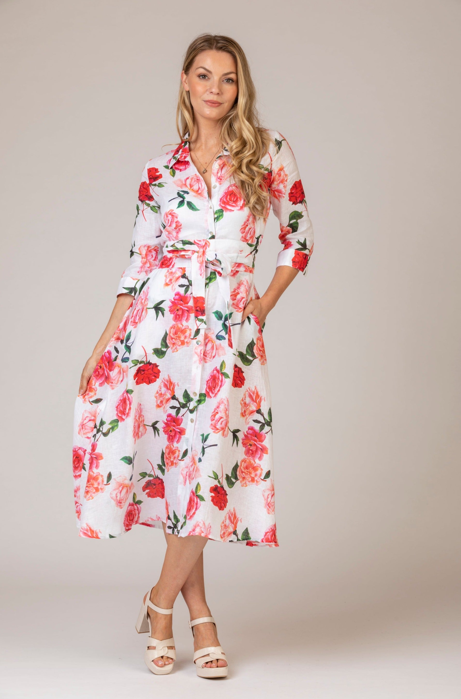 The Mamma Midi Linen Dress in New Rose | Sartoria Saracena – Sarah Thomson