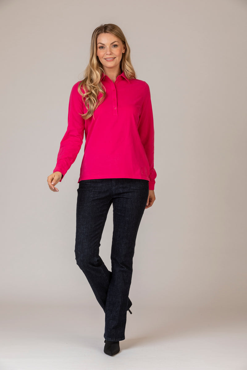 Cloe Long Sleeve Orchid Pink Polo Shirt | Brax at Sarah Thomson | Classic womenswear