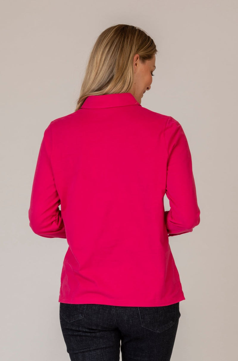 Cloe Long Sleeve Orchid Pink Polo Shirt | Brax at Sarah Thomson | Back of top