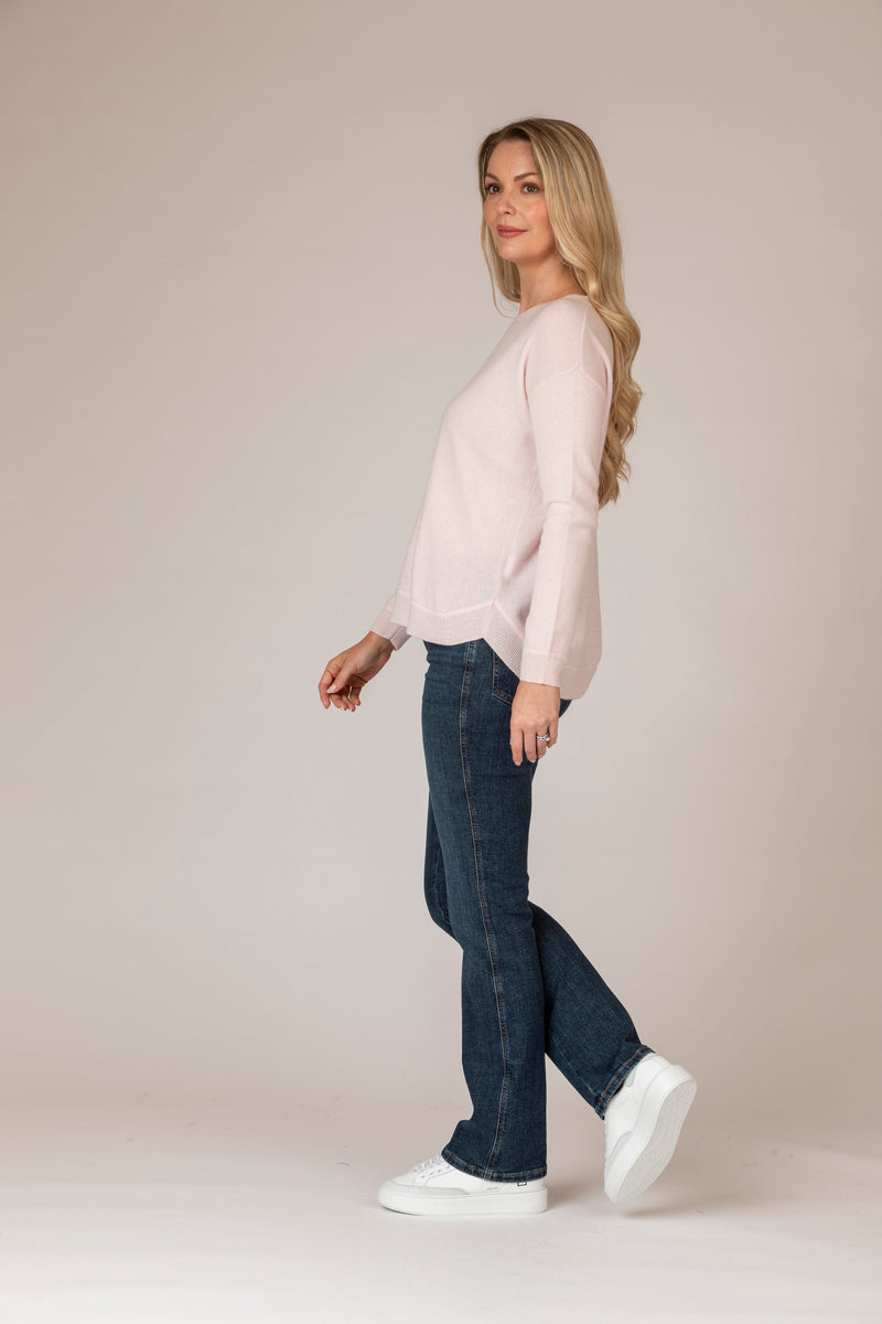 Baby Pink Round Neck Cashmere Jumper | Esthēme Cachemire