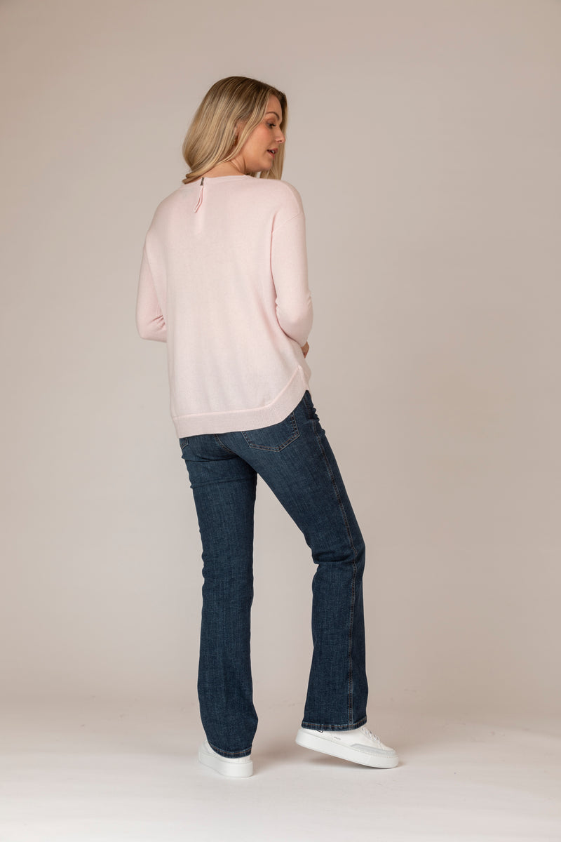 Baby Pink Round Neck Cashmere Jumper | Esthēme Cachemire