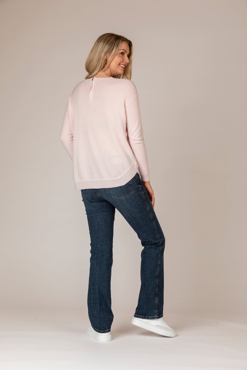 Baby Pink Round Neck Cashmere Jumper | Esthēme Cachemire