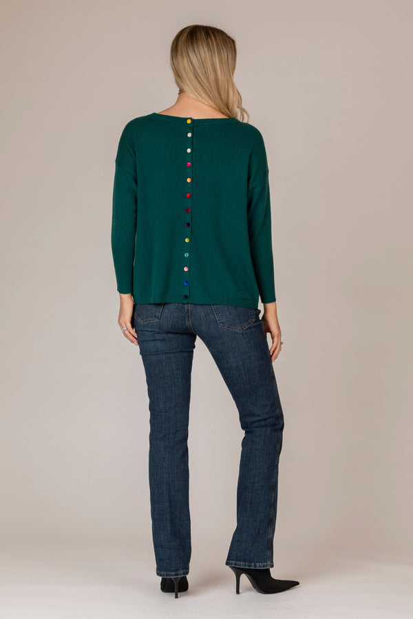 Green Cashmere Jumper with Velvet Buttons | Esthēme Cachemire