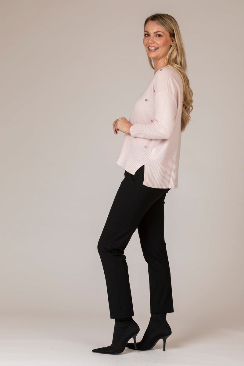 Baby Pink Block Sparkle Cashmere Jumper | Esthēme Cachemire