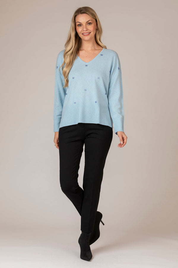 Baby Blue Block Sparkle Cashmere Jumper | Esthēme Cachemire