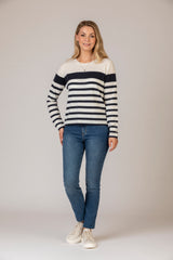 Navy and Cream Stripe Cashmere Jumper | Esthēme Cachemire at Sarah Thomson Melrose | New ladies knitwear