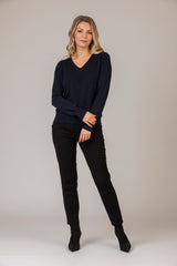 Navy Sparkle Cashmere Jumper | Esthēme Cachemire at Sarah Thomson Melrose | Styled with Brax Trousers