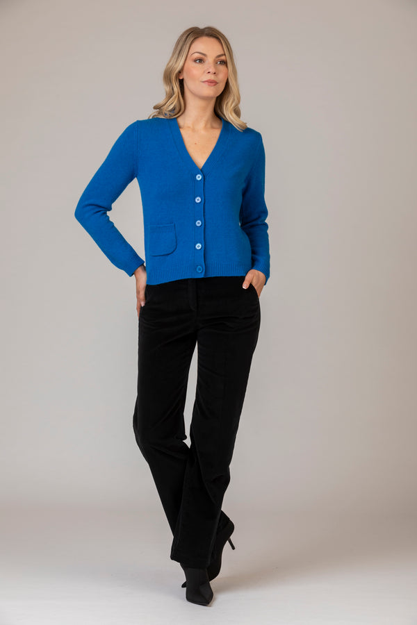 Royal Blue Cashmere Cardigan | Esthēme Cachemire at Sarah Thomson | Styled with Brax Trousers