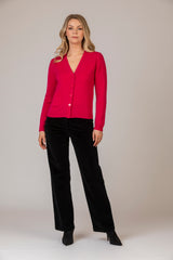 Raspberry Pink Cashmere Cardigan | Esthēme Cachemire at Sarah Thomson | Styled with Brax Trousers