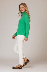Mary Winter white Corduroy Trousers | Brax at Sarah Thomson | Side profile with green jumper
