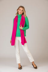 Bright Green Roll Neck Cashmere Jumper | Esthēme Cachemire at Sarah Thomson with Cashmere Scarf in Pink