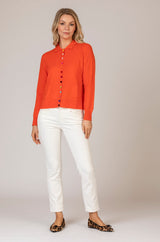 Mary Winter white Corduroy Trousers | Brax at Sarah Thomson | Styled with estheme cashmere cardigan in orange