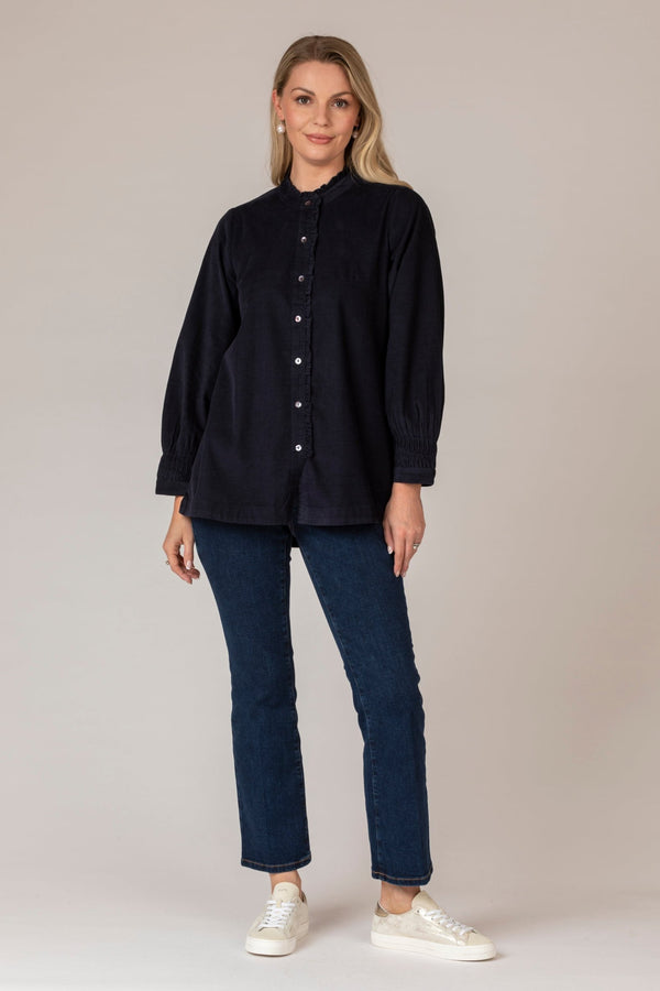 Pinwale Cord Pleat Frill Placket Shirt | Sahara