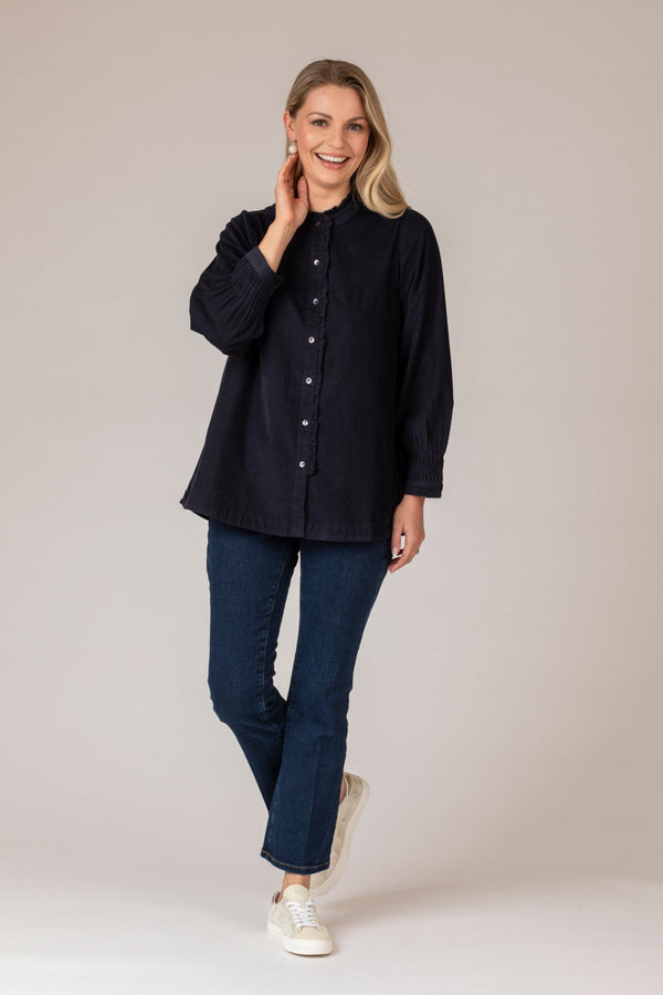 Pinwale Cord Pleat Frill Placket Shirt | Sahara