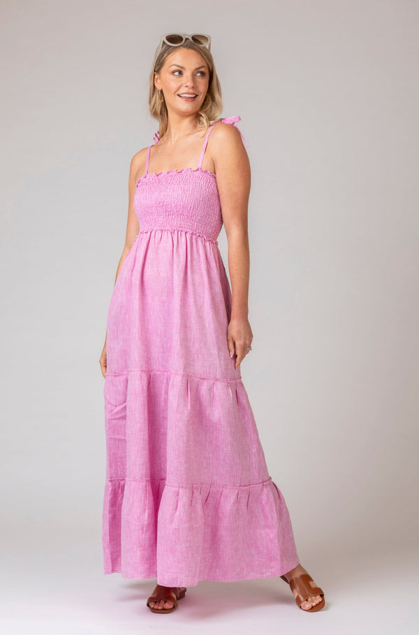 The Gilly Pink Linen Maxi Dress | Sartoria Saracena