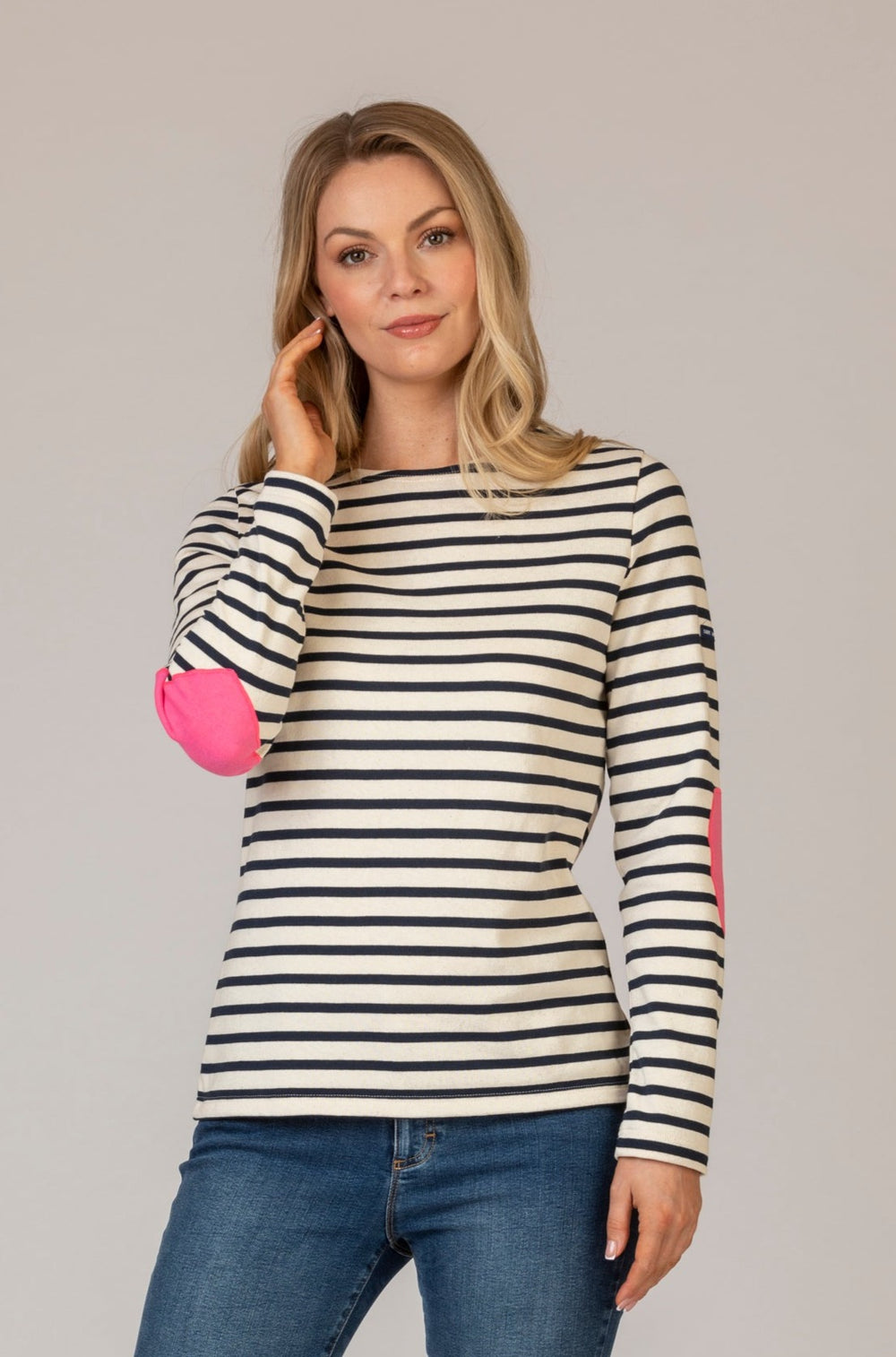 Vaujauny Striped Top with Pink Heart Elbow Patches | Saint