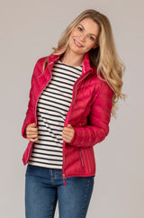Bern Pink Padded Jacket | Brax at Sarah Thomson | Styled with striped top
