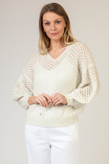 Cream Lurex Cashmere Jumper with Ballon Sleeves | Esthēme Cachemire