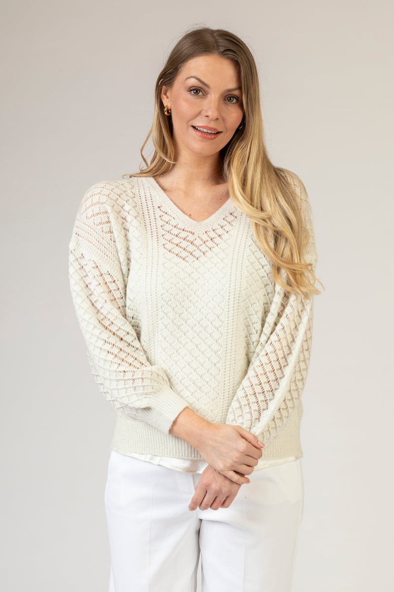 Cream Lurex Cashmere Jumper with Ballon Sleeves | Esthēme Cachemire