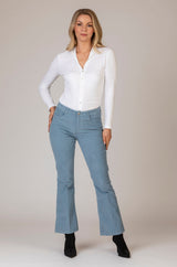 Shakira S Baby Blue Corduroy Bootcut Cropped Trousers | Brax at Sarah Thomson | Styled on model