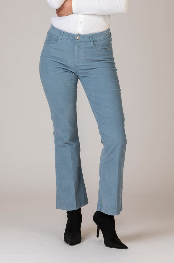 Shakira S Baby Blue Corduroy Bootcut Cropped Trousers | Brax at Sarah Thomson