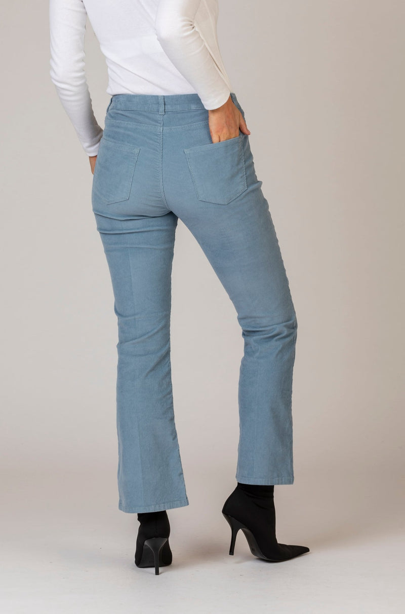 Shakira S Baby Blue Corduroy Bootcut Cropped Trousers | Brax at Sarah Thomson | Back of trousers
