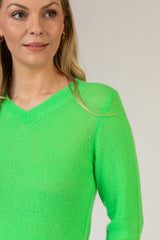 Neon Green V-Neck Cashmere Jumper | Esthēme Cachemire