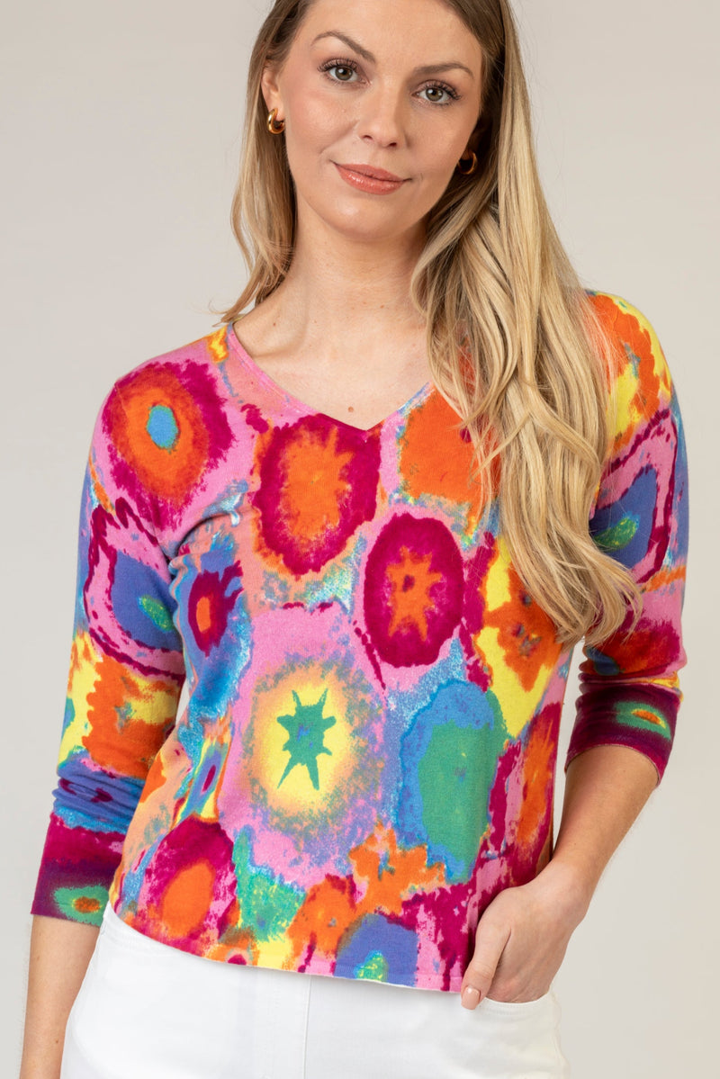 Psychedelic V-Neck Jumper | Esthēme Cachemire