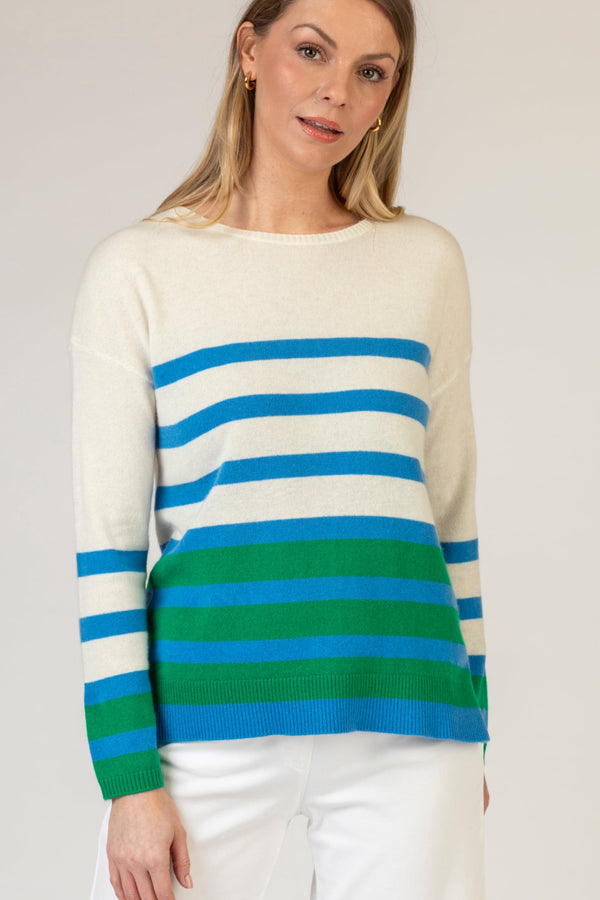 Blue and Green Stripe Cashmere Jumper | Esthēme Cachemire