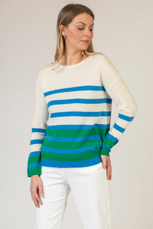 Blue and Green Stripe Cashmere Jumper | Esthēme Cachemire