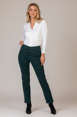 Laura Stretch Green Jeans | Brax at Sarah Thomson | Styled on model | Classic ladies fashion